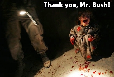 Blood and Tears on Bush's Hands and Head